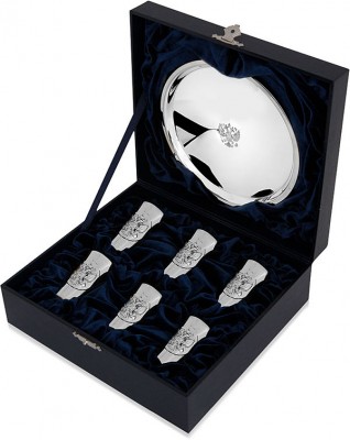 Набор из 6 серебряных стопок «Герб» с подносом «Герб» в подарочном футляре